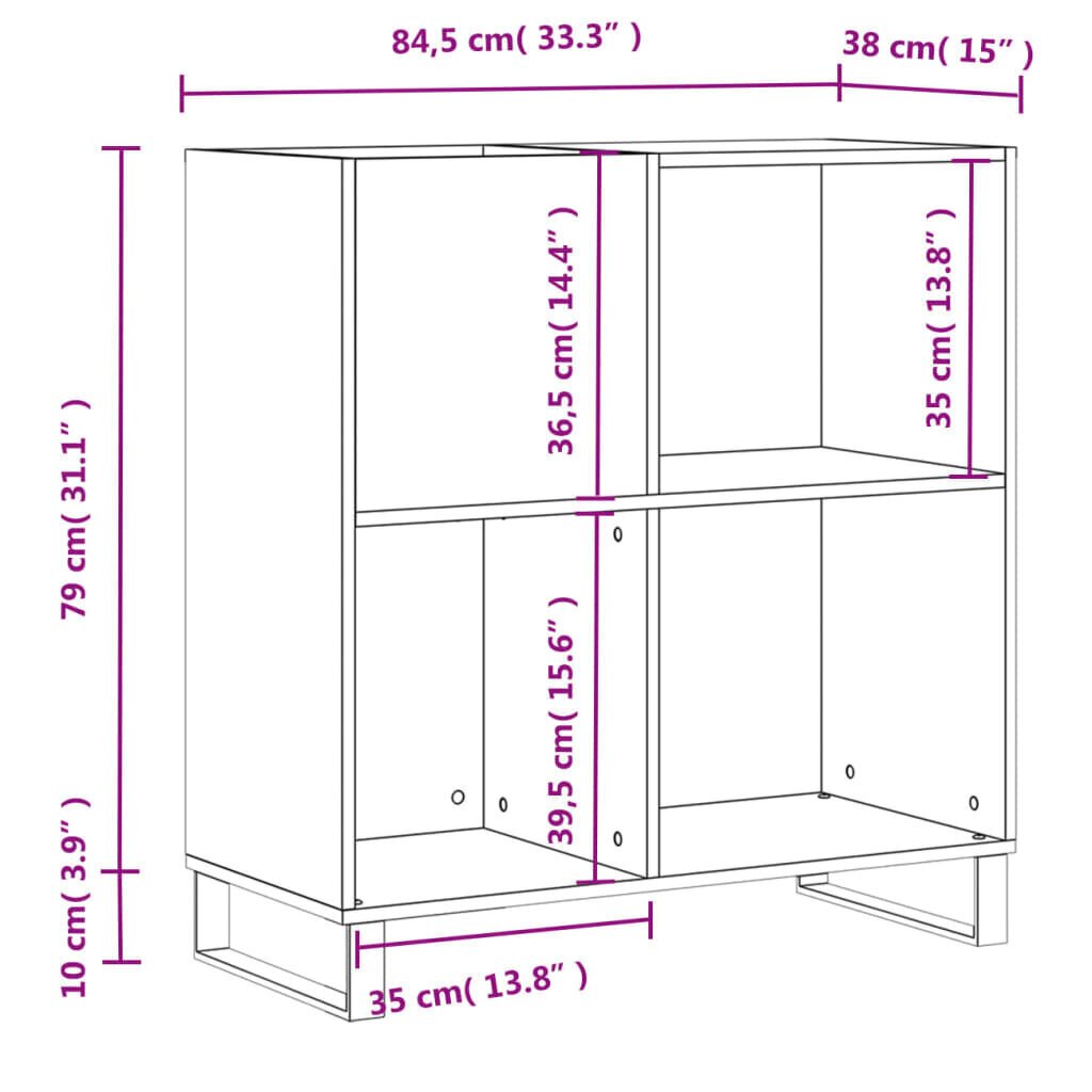 LP-levyjen säilytyskaappi harmaa Sonoma 84,5x38x89 cm puu hinta ja tiedot | Kaapit | hobbyhall.fi