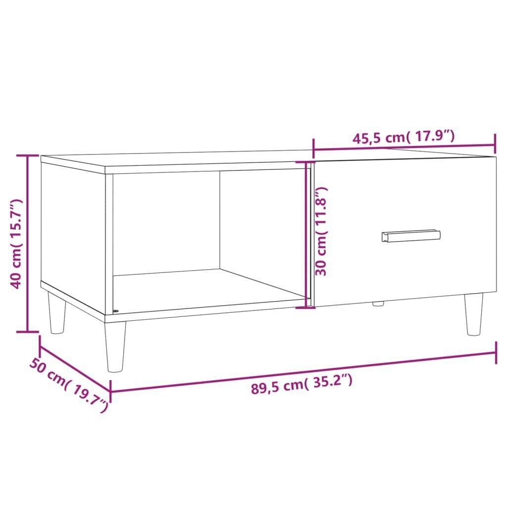 Sohvapöytä korkeakiilto valkoinen 89,5x50x40 cm tekninen puu hinta ja tiedot | Sohvapöydät | hobbyhall.fi