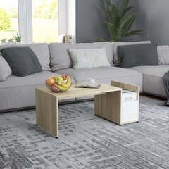 Sohvapöytä valkoinen ja Sonoma-tammi 90x45x35 cm lastulevy hinta ja tiedot | Sohvapöydät | hobbyhall.fi