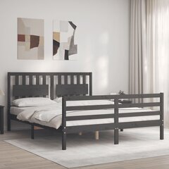 Sängynrunko päädyllä harmaa 160x200 cm täysi mänty hinta ja tiedot | Sängyt | hobbyhall.fi