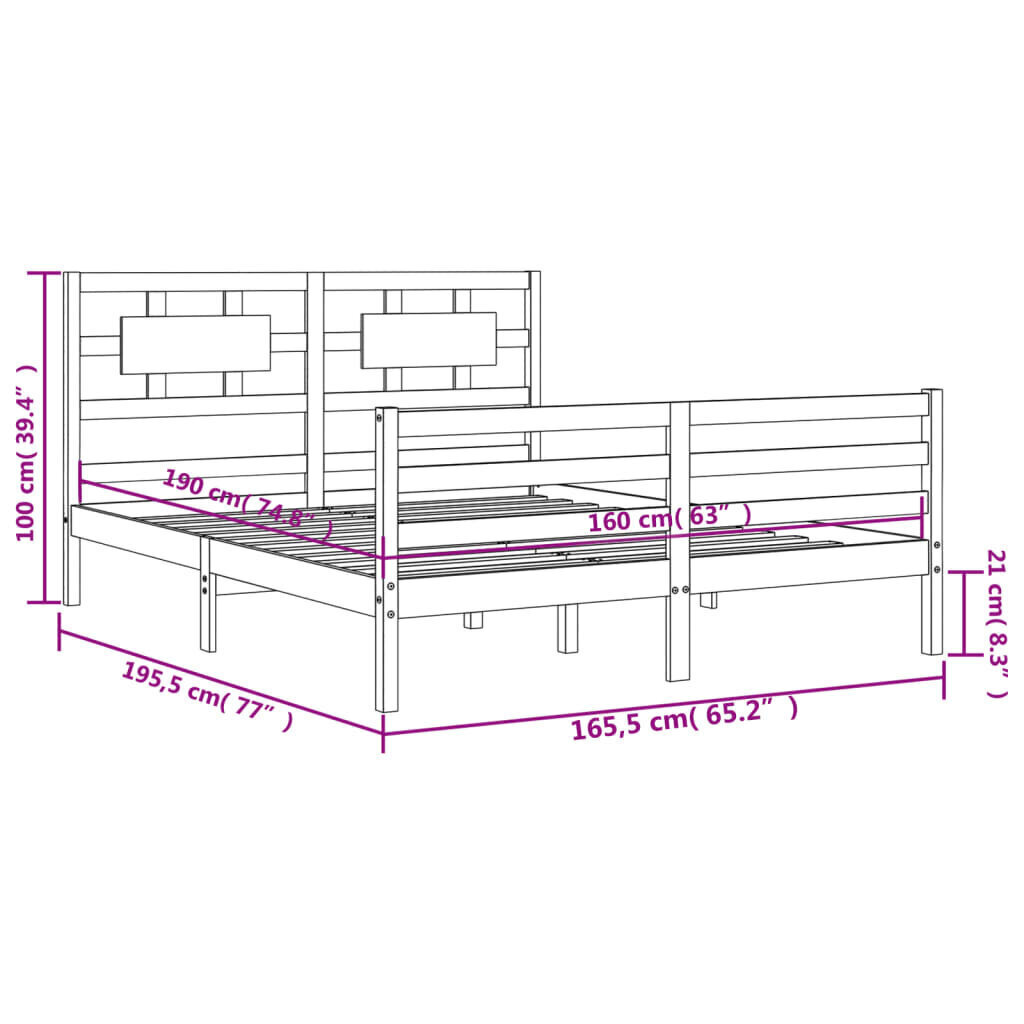 Sängynrunko päädyllä valkoinen 160x200 cm täysi mänty hinta ja tiedot | Sängyt | hobbyhall.fi