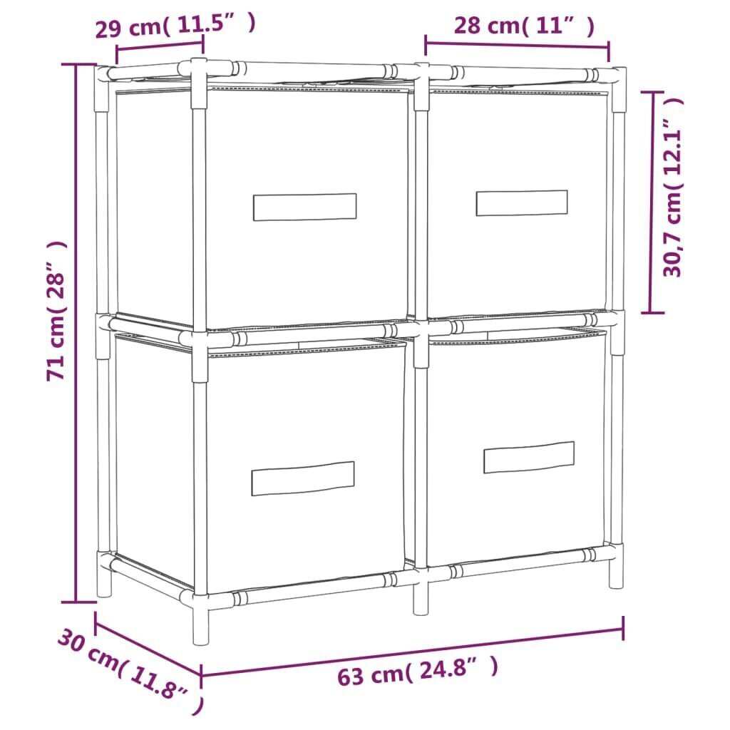 Varastokaappi 4 kangaskorilla harmaa 63x30x71 cm teräs hinta ja tiedot | Olohuoneen kaapit ja lipastot | hobbyhall.fi