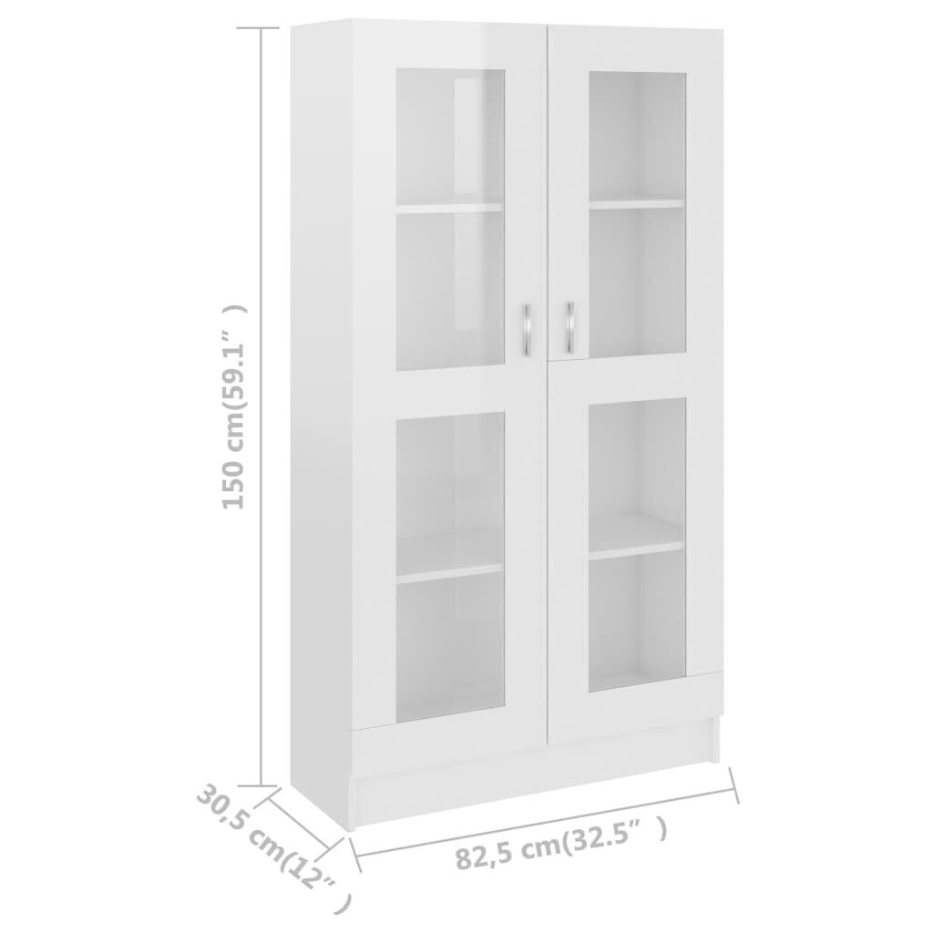 Vitriinikaappi korkeakiilto valkoinen 82,5x30,5x150cm lastulevy hinta ja tiedot | Vitriinit | hobbyhall.fi