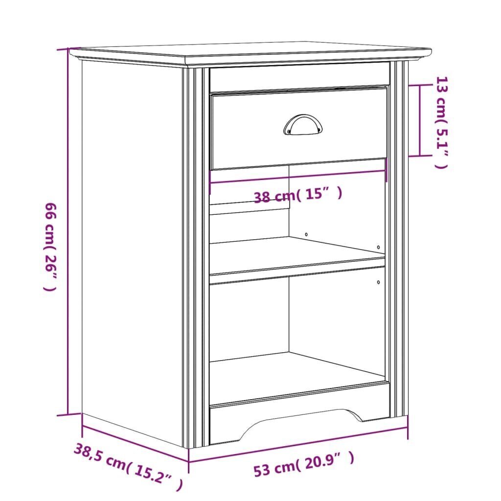 Yöpöytä BODO ruskea 53x38,5x66 cm täysi mänty hinta ja tiedot | Yöpöydät | hobbyhall.fi