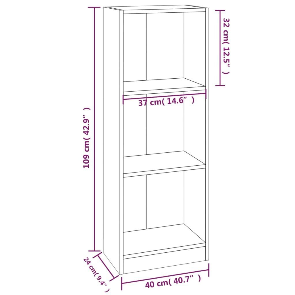 3-tasoinen Kirjahylly ruskea tammi 40x24x109 cm tekninen puu hinta ja tiedot | Hyllyt | hobbyhall.fi