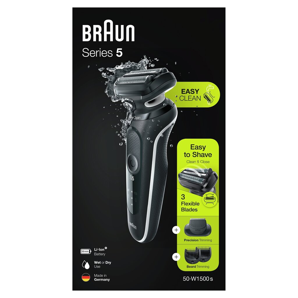 Braun 50-W1500S parranajokone hinta ja tiedot | Parranajokoneet | hobbyhall.fi