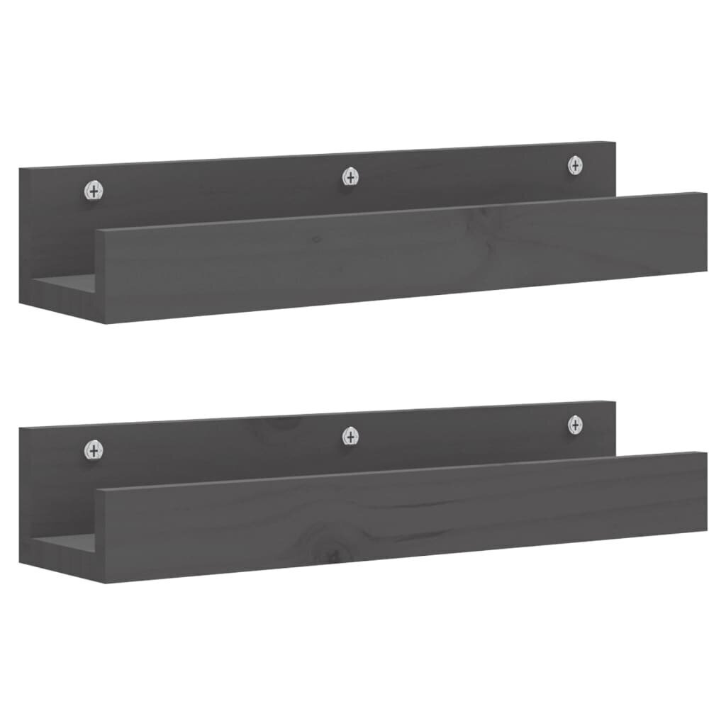 Seinähyllyt 2 kpl harmaa 50x12x9 cm täysi mänty hinta ja tiedot | Hyllyt | hobbyhall.fi