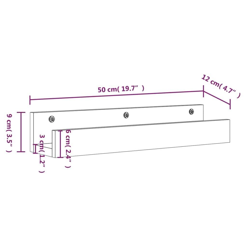 Seinähyllyt 2 kpl harmaa 50x12x9 cm täysi mänty hinta ja tiedot | Hyllyt | hobbyhall.fi