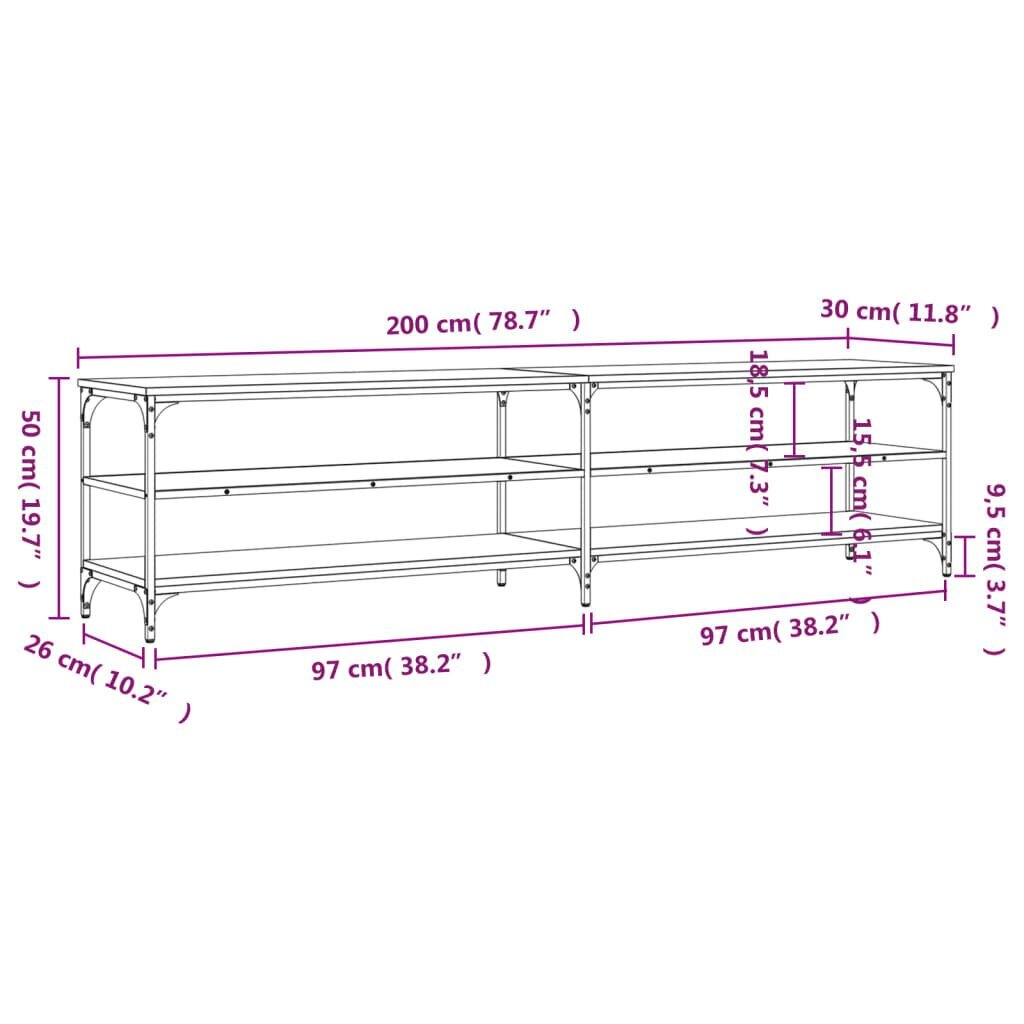 TV-taso Sonoma-tammi 200x30x50 cm tekninen puu ja metalli hinta ja tiedot | TV-tasot | hobbyhall.fi