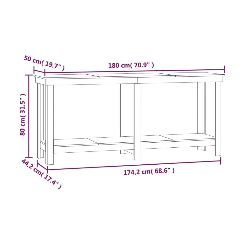 Työpenkki hunajanruskea 180x50x80 cm täysmänty hinta ja tiedot | Sivupöydät | hobbyhall.fi