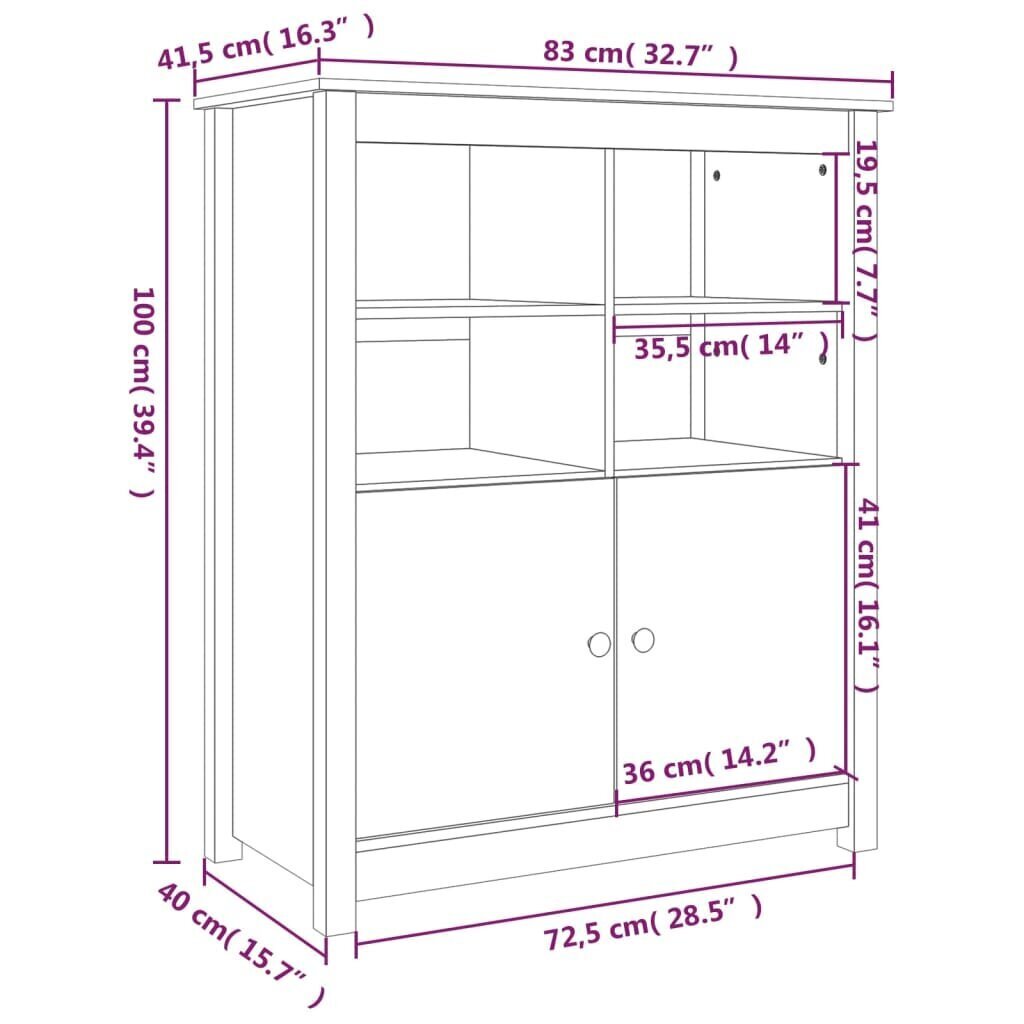 Senkki hunajanruskea 83x41,5x100 cm täysi mänty hinta ja tiedot | Olohuoneen kaapit ja lipastot | hobbyhall.fi