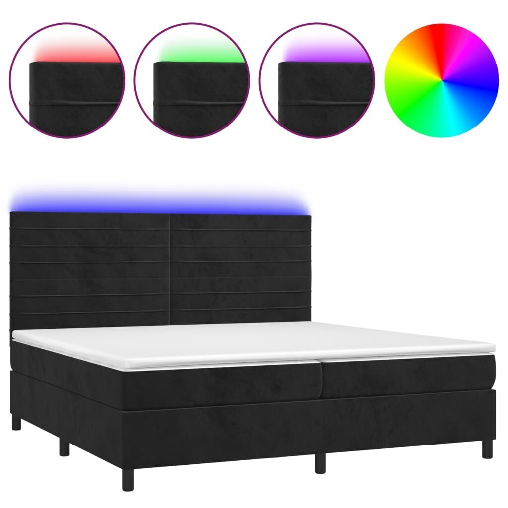 Sänky jousilla/patjalla/LED, musta, 200x200cm, sametti hinta ja tiedot | Sängyt | hobbyhall.fi