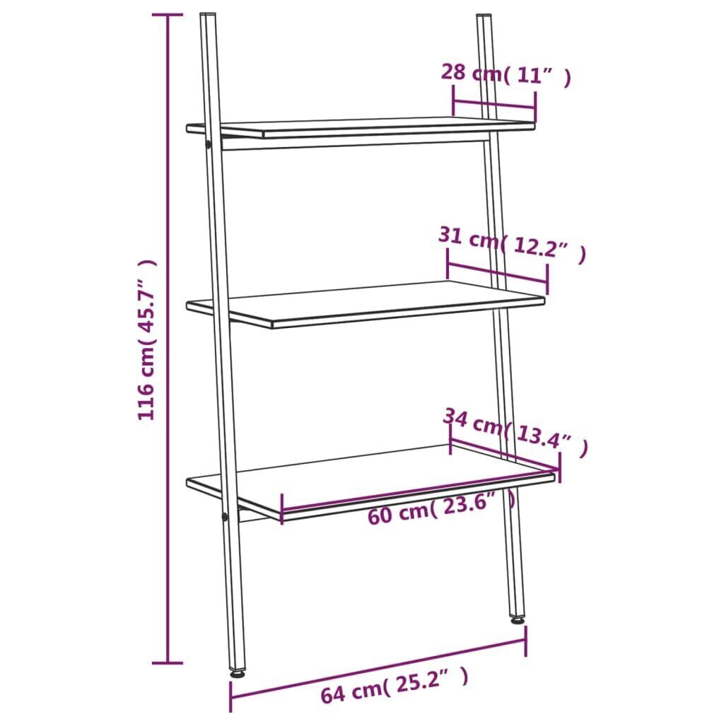 3-kerroksinen kalteva hylly tummanruskea ja musta 64x34x116 cm hinta ja tiedot | Hyllyt | hobbyhall.fi