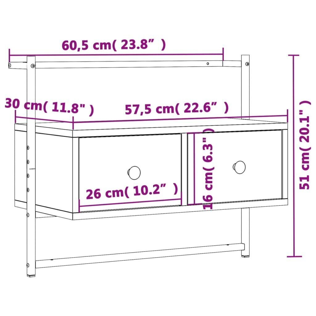 TV-kaappi seinälle ruskea tammi 60,5x30x51 cm tekninen puu hinta ja tiedot | TV-tasot | hobbyhall.fi