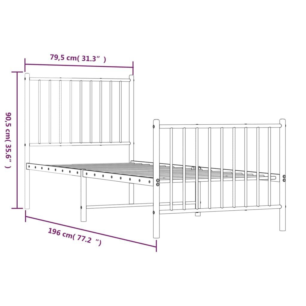 Metallinen sängynrunko päädyillä valkoinen 75x190 cm hinta ja tiedot | Sängyt | hobbyhall.fi