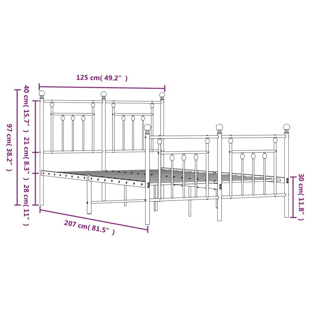 Metallinen sängynrunko päädyillä valkoinen 120x200 cm hinta ja tiedot | Sängyt | hobbyhall.fi