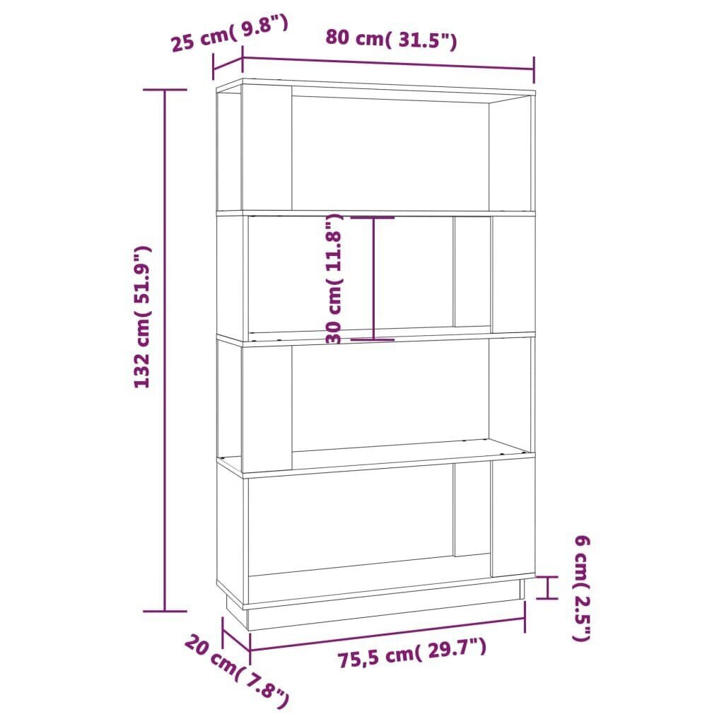 Kirjahylly/tilanjakaja harmaa 80x25x132 cm täysi mänty hinta ja tiedot | Hyllyt | hobbyhall.fi