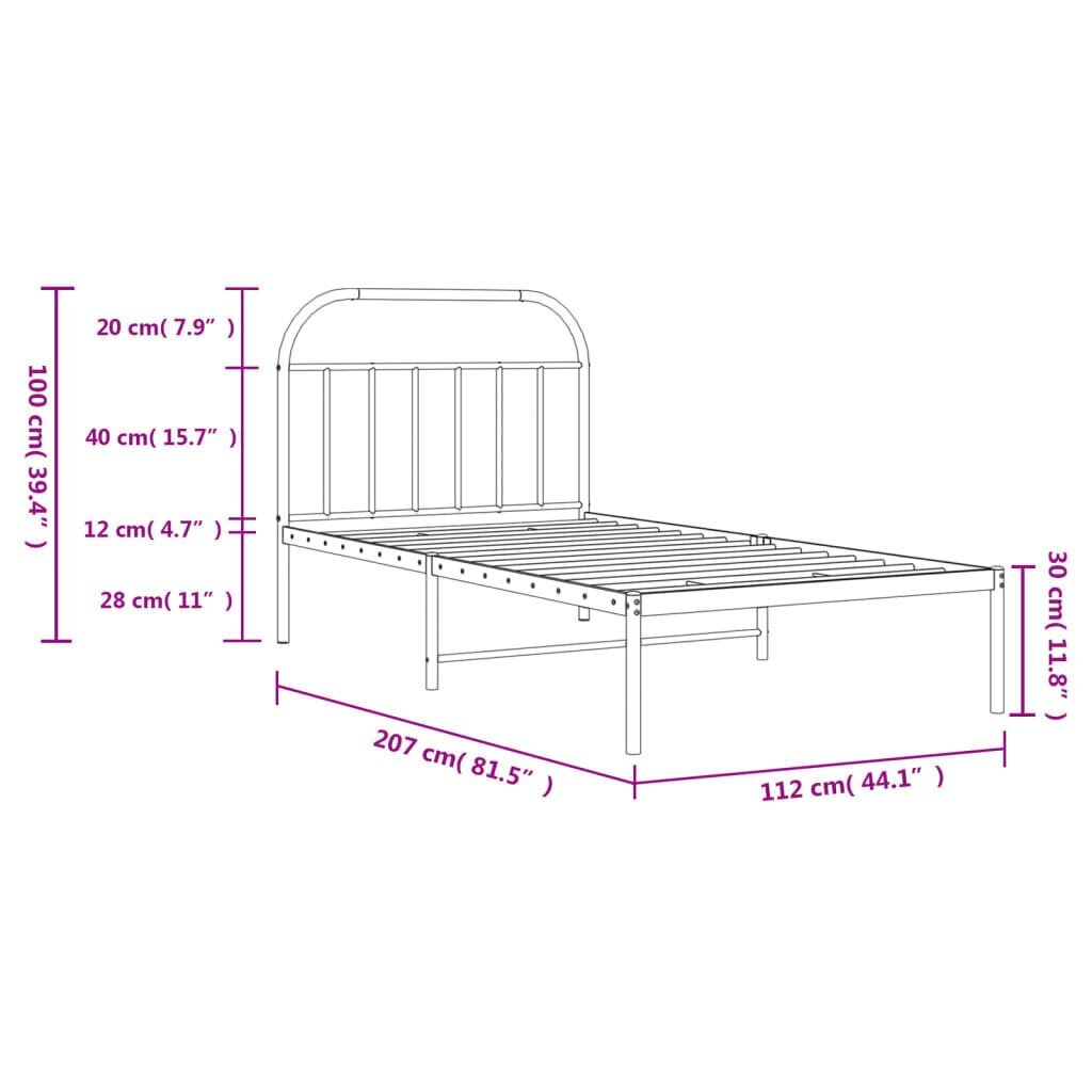 Metallinen sängynrunko päädyllä valkoinen 107x203 cm hinta ja tiedot | Sängyt | hobbyhall.fi