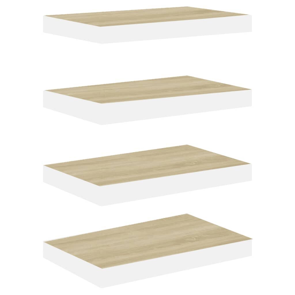 Kelluvat seinähyllyt 4 kpl tammi ja valkoinen 50x23x3,8 cm MDF hinta ja tiedot | Hyllyt | hobbyhall.fi