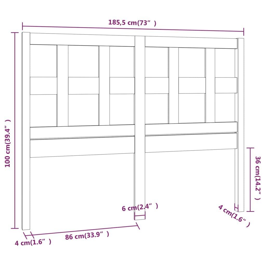 Sängynpääty musta 185,5x4x100 cm täysi mänty hinta ja tiedot | Sängyt | hobbyhall.fi