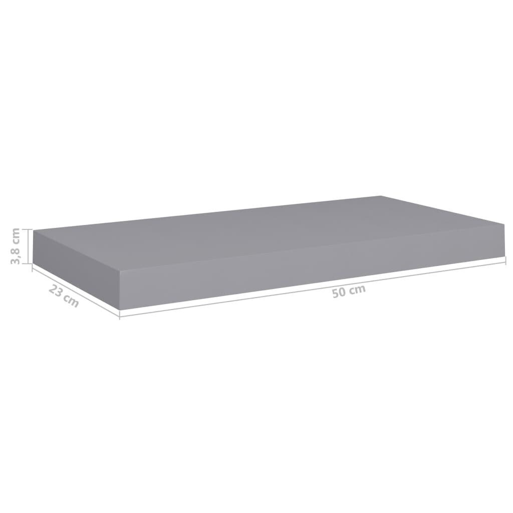 Kelluvat seinähyllyt 4 kpl harmaa 50x23x3,8 cm MDF hinta ja tiedot | Hyllyt | hobbyhall.fi