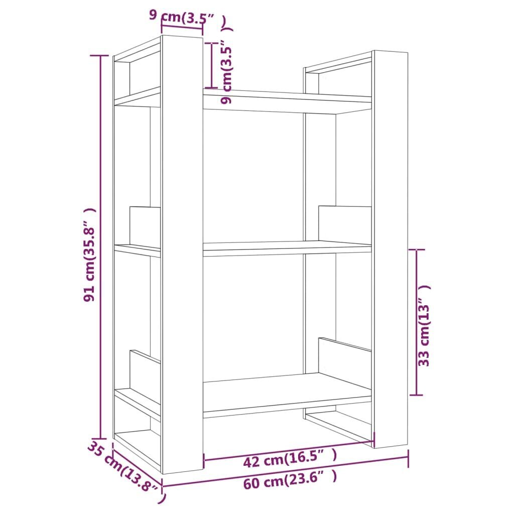 Kirjahylly/tilanjakaja harmaa 60x35x91 cm täysi mänty hinta ja tiedot | Hyllyt | hobbyhall.fi