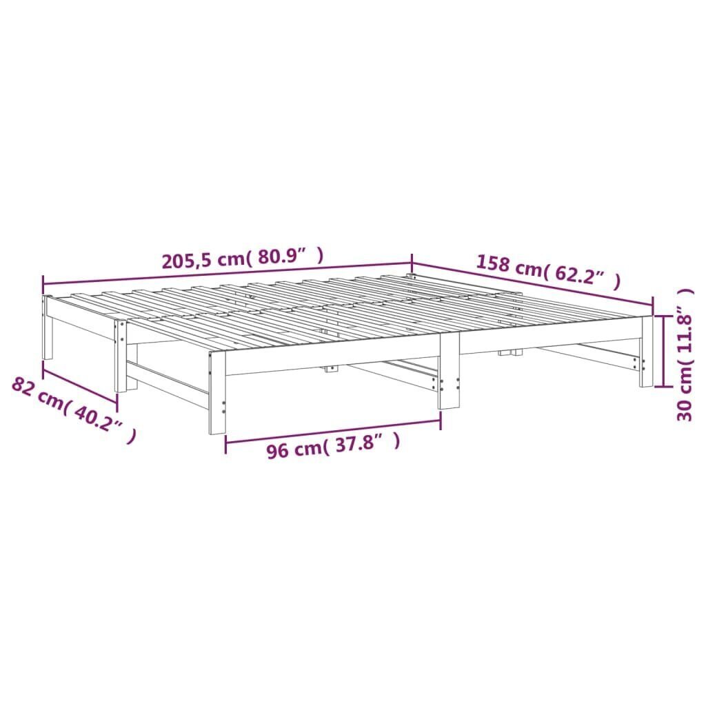 Sohvasänky ulosvedettävä valkoinen 2x (80x200) cm täysi mänty hinta ja tiedot | Sängyt | hobbyhall.fi