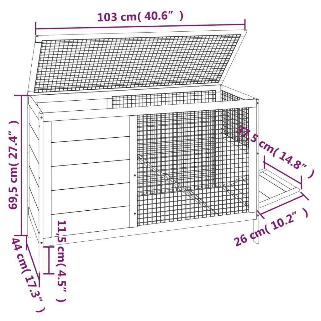 Kaninkoppi punainen 103x44x69,5 cm täysi mänty hinta ja tiedot | Pieneläinten häkit ja tarvikkeet | hobbyhall.fi