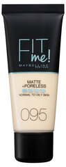 Nestemäinen meikkivoide Maybelline New York Fit Me! Matte &amp; Poreless 95 Fair Porcelain, 30 ml hinta ja tiedot | Meikkivoiteet ja puuterit | hobbyhall.fi