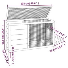 Kaninkoppi ruskea 103x44x69,5 cm täysi mänty hinta ja tiedot | Pieneläinten häkit ja tarvikkeet | hobbyhall.fi