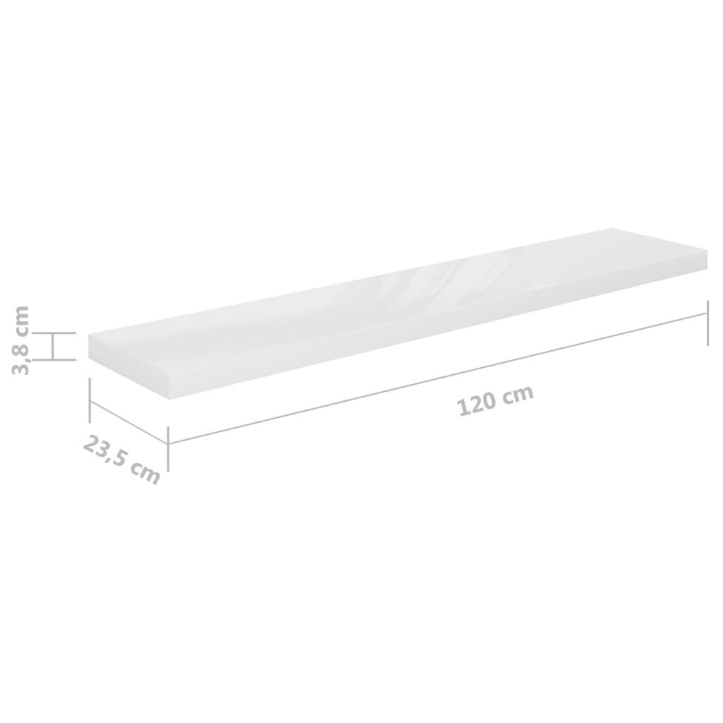 Kelluvat seinähyllyt 2kpl kork.kiilto valk. 120x23,5x3,8 cm MDF hinta ja tiedot | Hyllyt | hobbyhall.fi