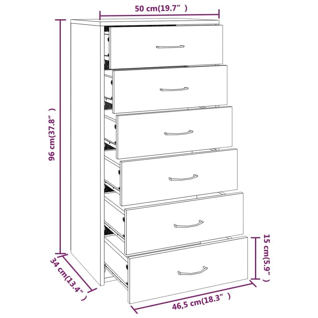 Senkki 6 laatikolla savutammi 50x34x96 cm tekninen puu hinta ja tiedot | Olohuoneen kaapit ja lipastot | hobbyhall.fi