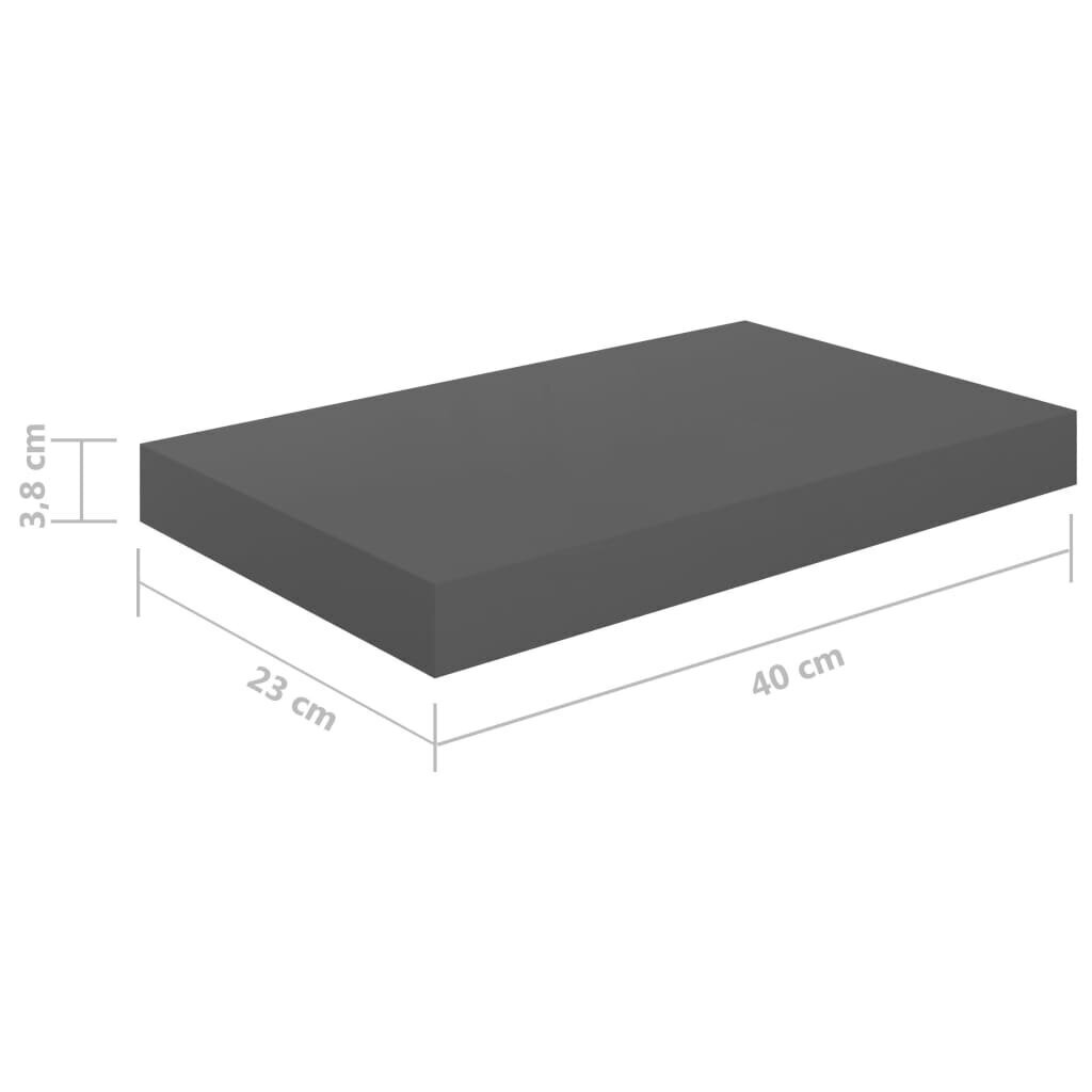 Kelluva seinähylly korkeakiilto harmaa 40x23x3,8 cm MDF hinta ja tiedot | Hyllyt | hobbyhall.fi