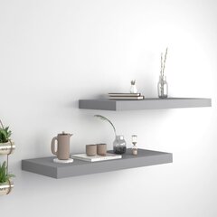 Kelluvat seinähyllyt 2 kpl harmaa 60x23,5x3,8 cm MDF hinta ja tiedot | Hyllyt | hobbyhall.fi