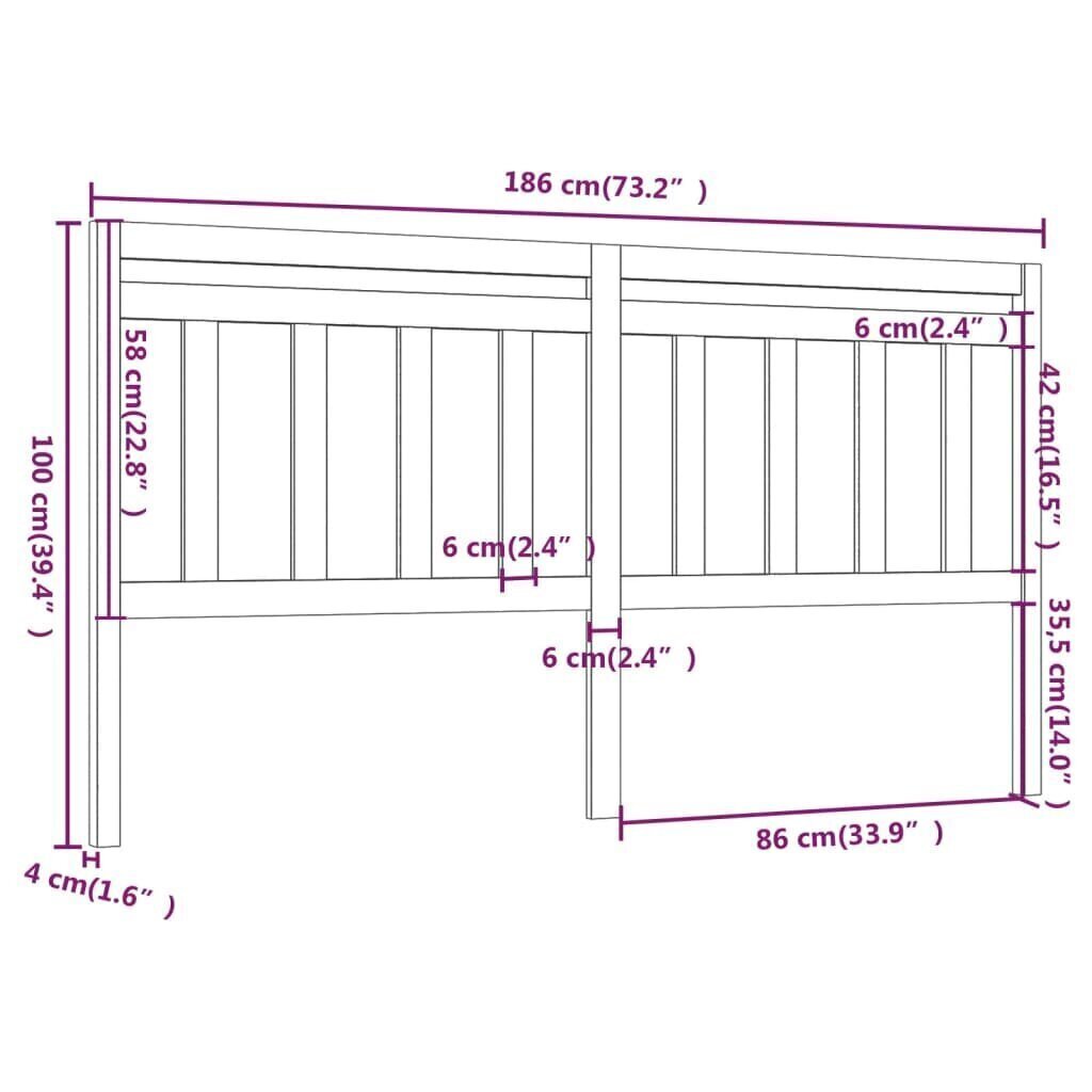 Sängynpääty musta 186x4x100 cm täysi mänty hinta ja tiedot | Sängyt | hobbyhall.fi