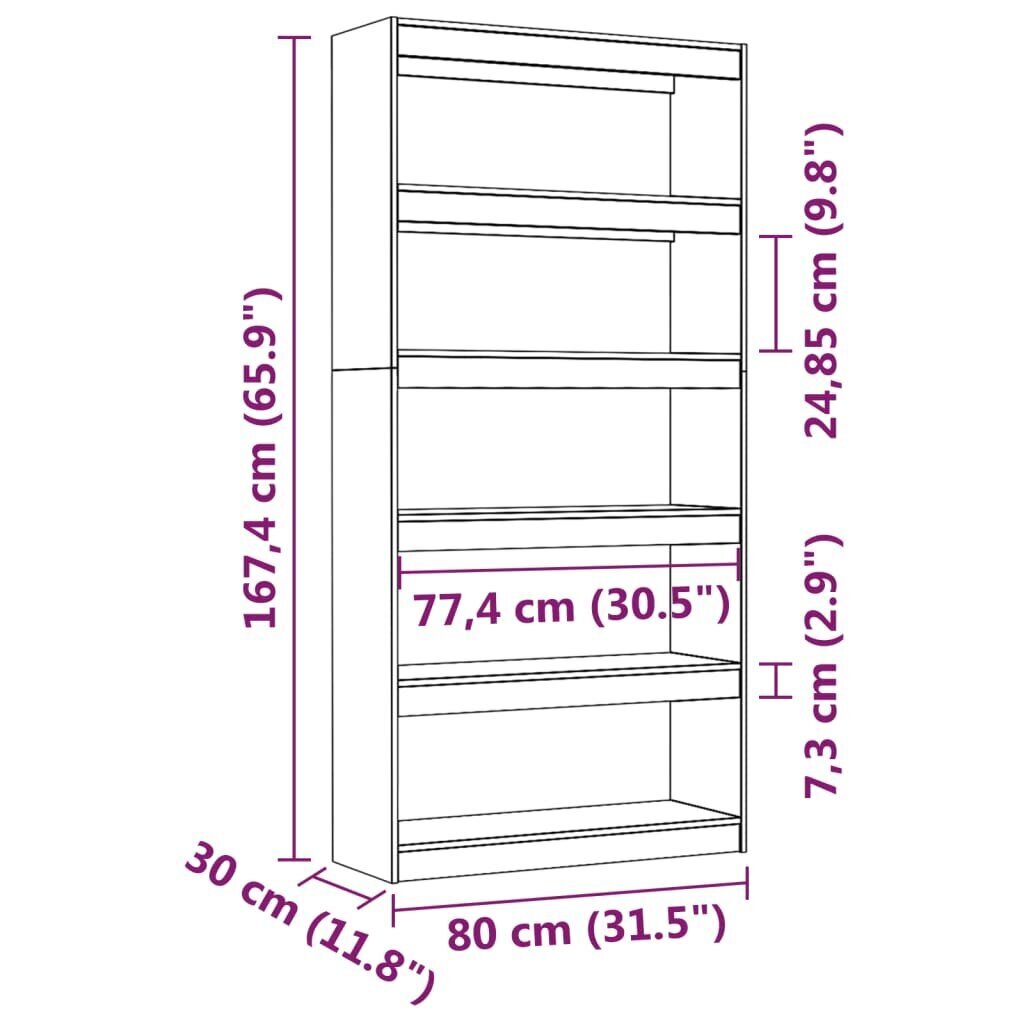 Kirjahylly/tilanjakaja musta 80x30x167,4 cm täysi mänty hinta ja tiedot | Hyllyt | hobbyhall.fi