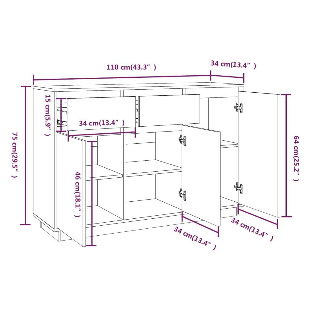 Senkki valkoinen 110x34x75 cm täysi mänty hinta ja tiedot | Olohuoneen kaapit ja lipastot | hobbyhall.fi