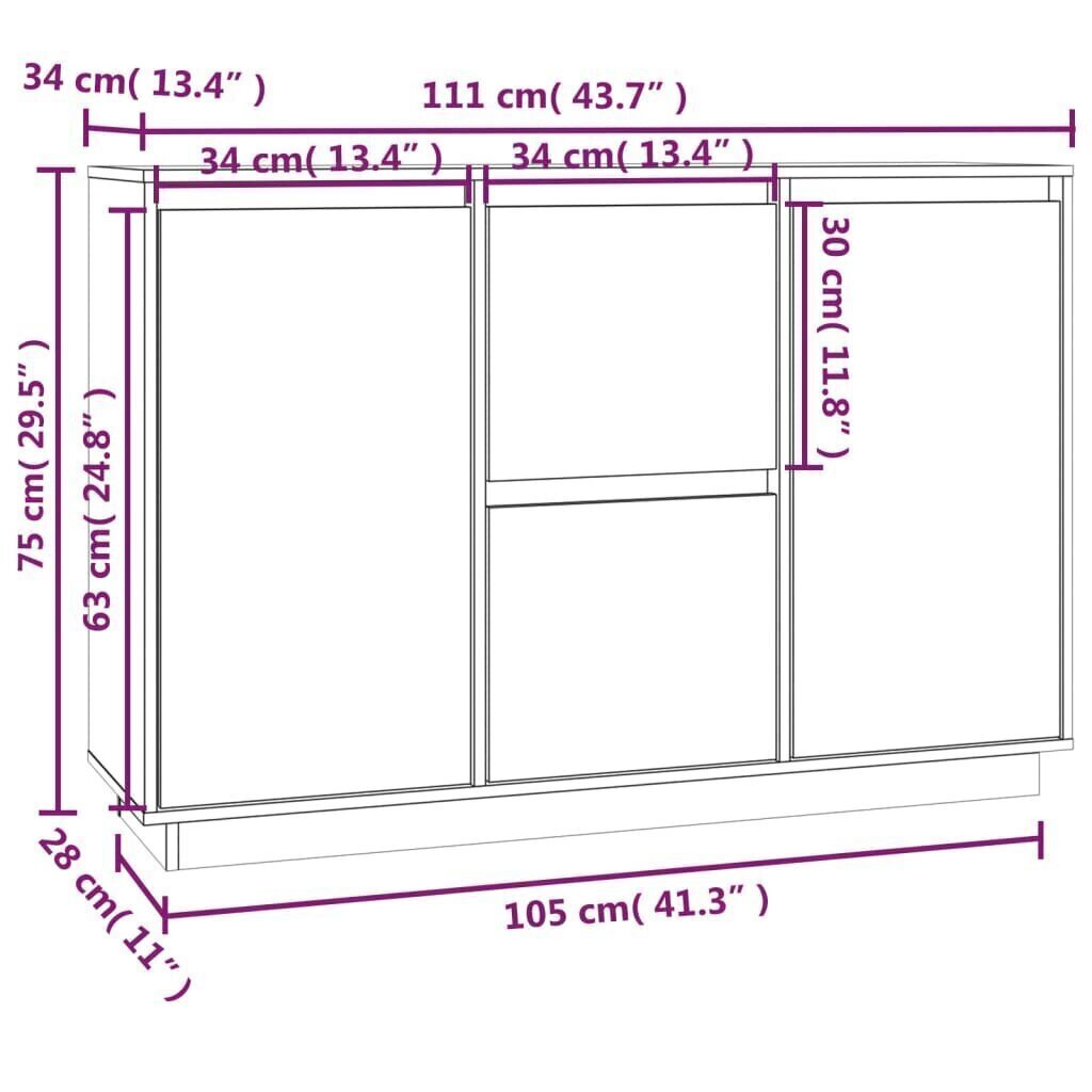 Senkki harmaa 111x34x75 cm täysi mänty hinta ja tiedot | Olohuoneen kaapit ja lipastot | hobbyhall.fi