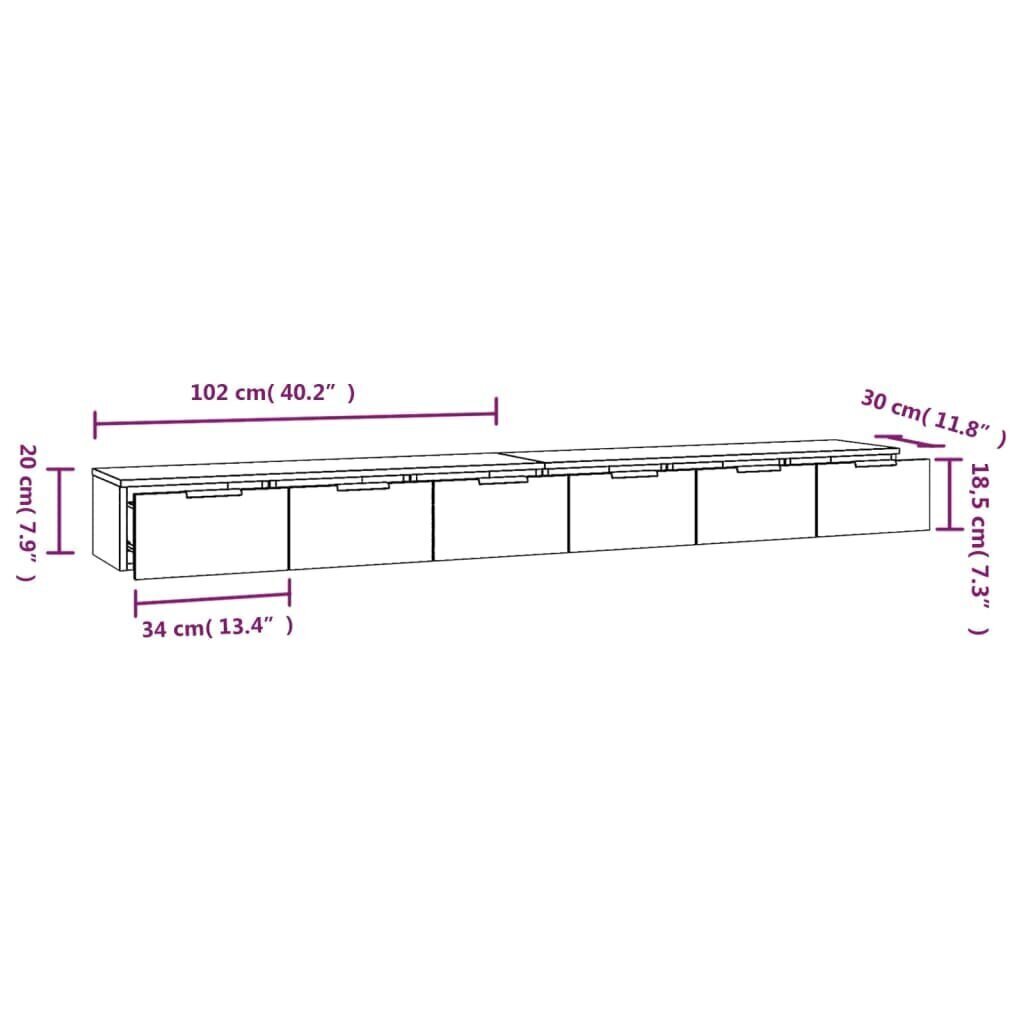 Seinäkaapit 2 kpl betoninharmaa 102x30x20 cm tekninen puu hinta ja tiedot | Olohuoneen kaapit ja lipastot | hobbyhall.fi