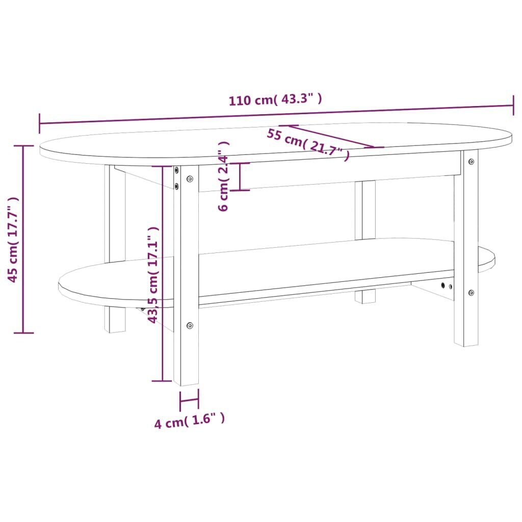 Sohvapöytä harmaa 110x55x45 cm täysi mänty hinta ja tiedot | Sohvapöydät | hobbyhall.fi