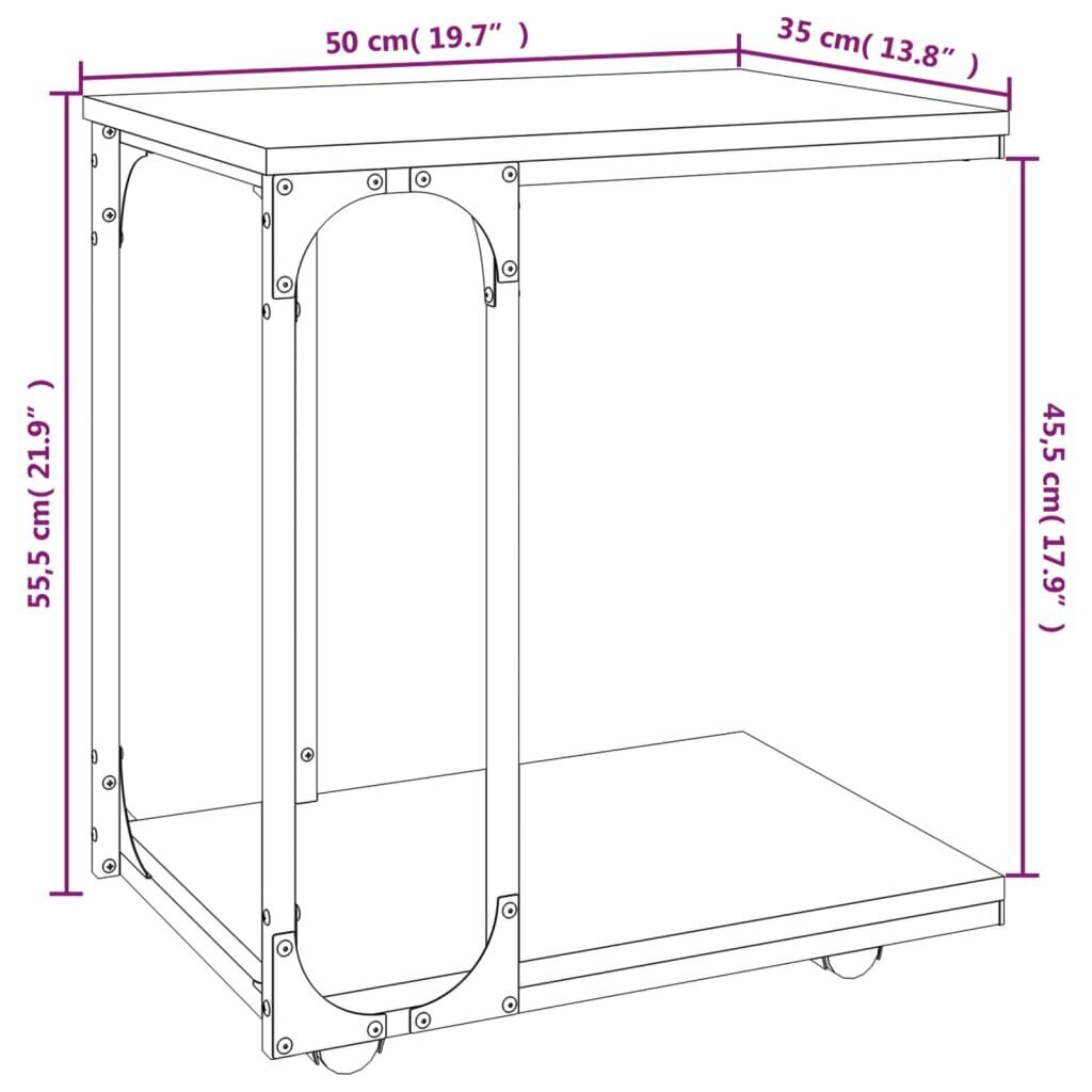 Sivupöytä pyörillä ruskea tammi 50x35x55,5 cm tekninen puu hinta ja tiedot | Sohvapöydät | hobbyhall.fi