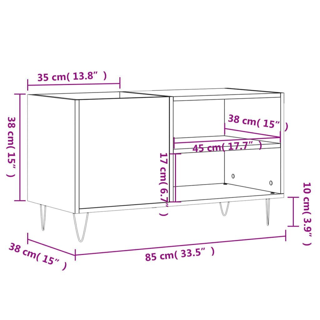 LP-levyjen säilytyskaappi harmaa Sonoma 85x38x48 cm puu hinta ja tiedot | Olohuoneen kaapit ja lipastot | hobbyhall.fi