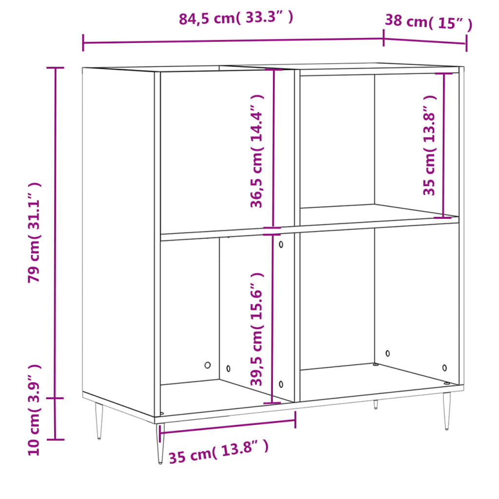 LP-levyjen säilytyskaappi musta 84,5x38x89 cm tekninen puu hinta ja tiedot | Olohuoneen kaapit ja lipastot | hobbyhall.fi