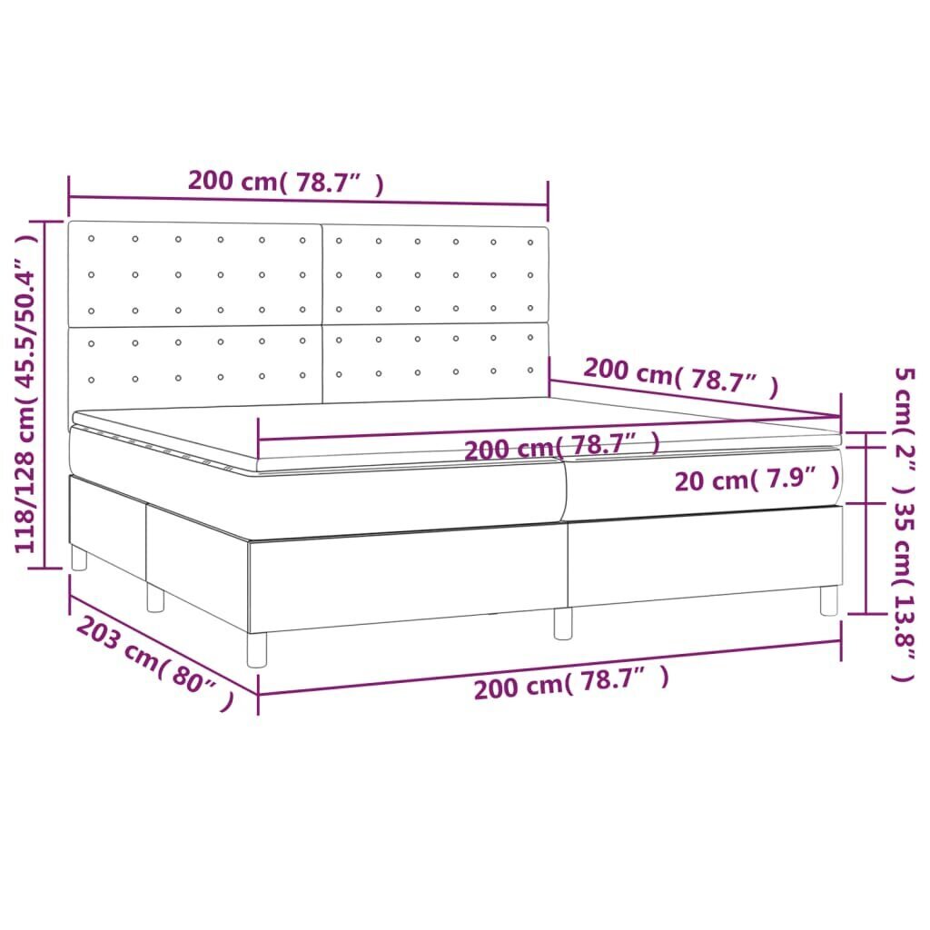 Sänky jousilla/patjalla/LED, sininen, 200x200cm, sametti hinta ja tiedot | Sängyt | hobbyhall.fi