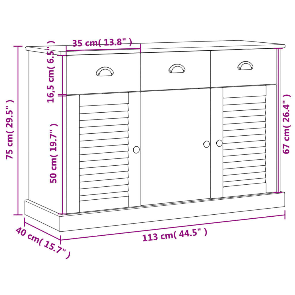 Senkki laatikoilla VIGO 113x40x75 cm valkoinen täysi mänty hinta ja tiedot | Olohuoneen kaapit ja lipastot | hobbyhall.fi