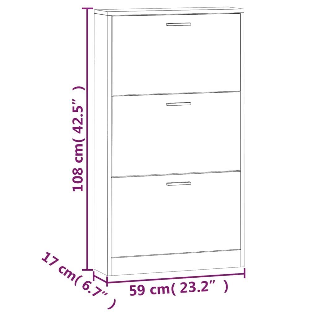 Kenkäkaappi valkoinen 59x17x108 cm tekninen puu hinta ja tiedot | Kenkäkaapit ja -hyllyt | hobbyhall.fi