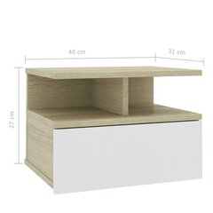 Kelluvat yöpöydät 2 kpl valk./Sonoma-tammi 40x31x27cm lastulevy hinta ja tiedot | Yöpöydät | hobbyhall.fi