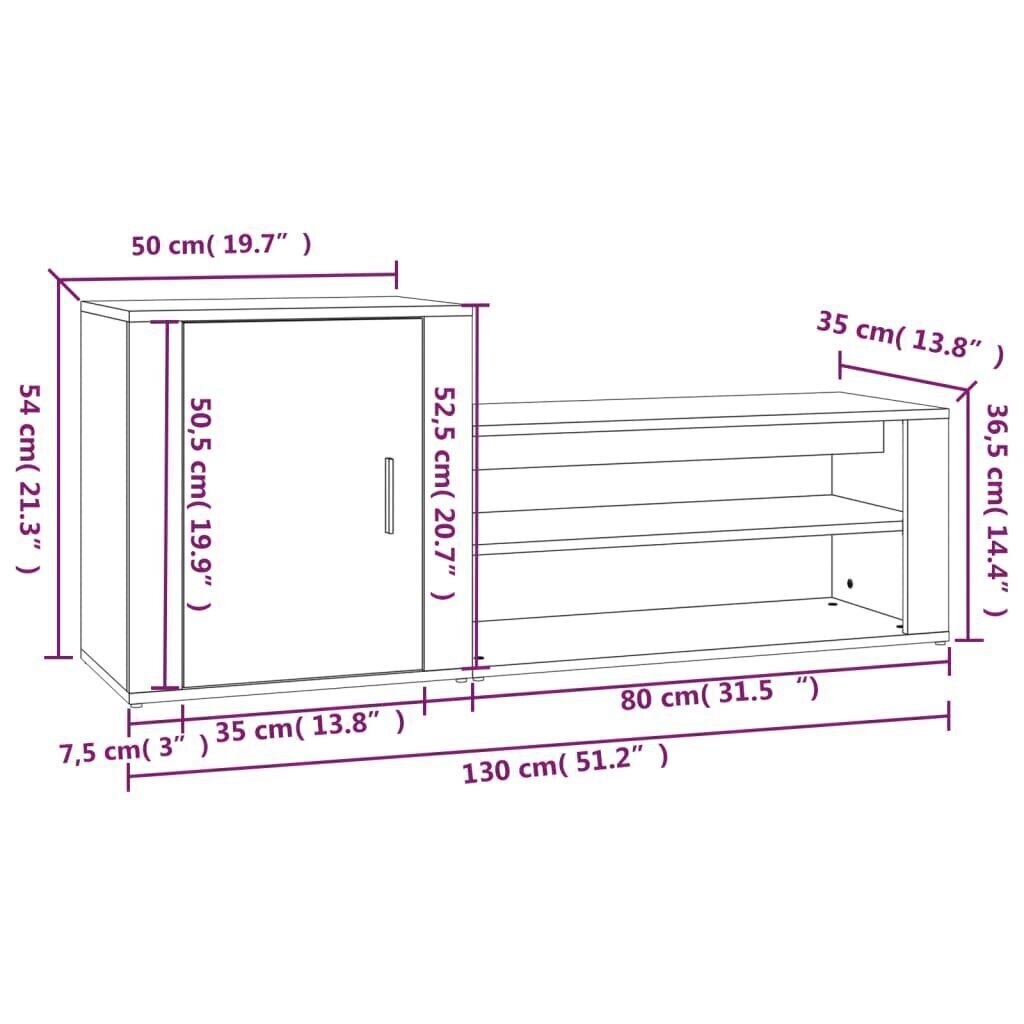 Kenkäkaappi ruskea tammi 130x35x54 cm tekninen puu hinta ja tiedot | Kenkäkaapit ja -hyllyt | hobbyhall.fi