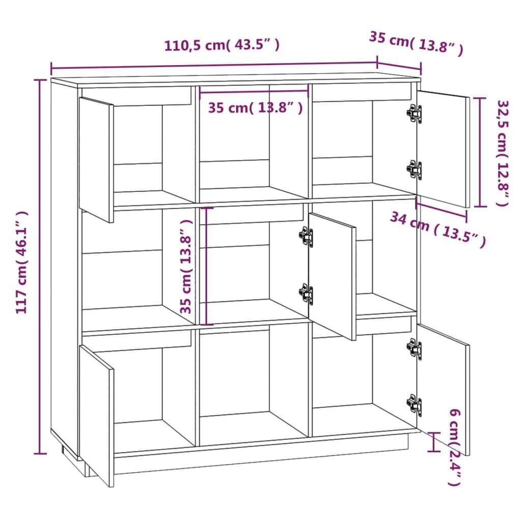 Kaappi valkoinen 110,5x35x117 cm täysi mänty hinta ja tiedot | Olohuoneen kaapit ja lipastot | hobbyhall.fi