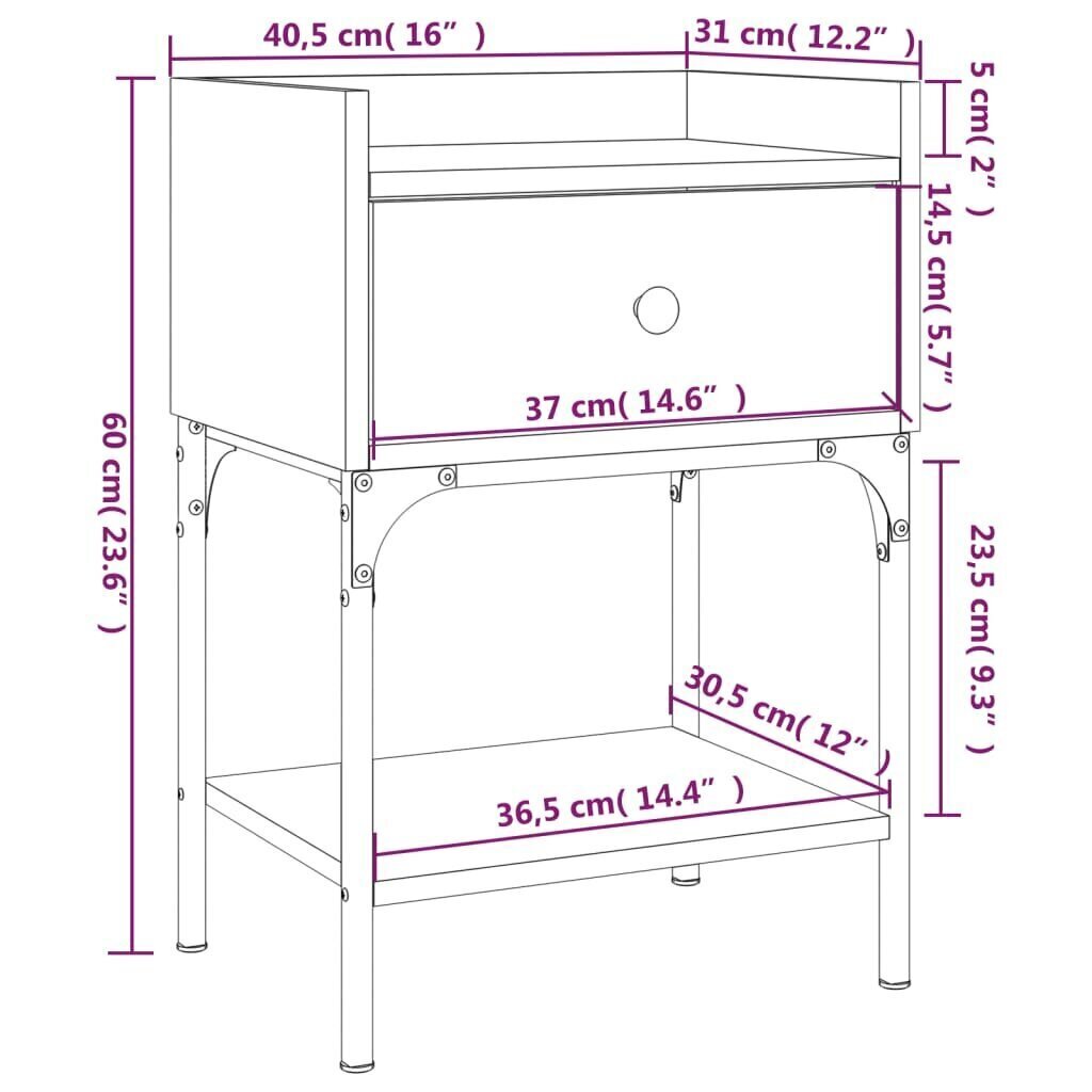 Yöpöytä Sonoma-tammi 40,5x31x60 cm tekninen puu hinta ja tiedot | Yöpöydät | hobbyhall.fi